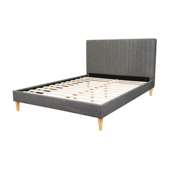 Cama Doble Tania, Gris Oscuro, madera roble tapizada