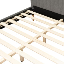 Cama Doble Tania, Gris Oscuro, madera roble tapizada