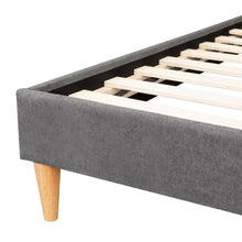 Cama Doble Tania, Gris Oscuro, madera roble tapizada