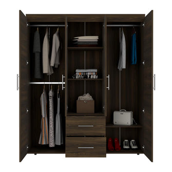 Closet Bariloche Bombay Eco, Nogal Europeo, con Variedad de Entrepaños y Cuatro Puertas Abatibles