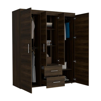 Closet Bariloche Bombay Eco, Nogal Europeo, con Variedad de Entrepaños y Cuatro Puertas Abatibles