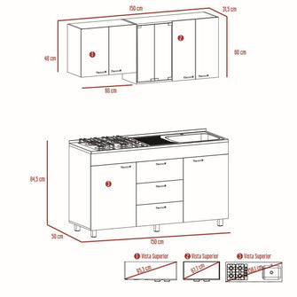 Cocina Integral Laurel, Castaño y Blanco, Incluye Mesón Derecho En Acero Inoxidable