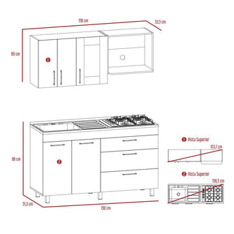 Cocina Integral Farichi, Castaño y Blanco, Incluye Mesón Izquierdo En Acero Inoxidable