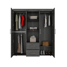 Closet Bariloche Bombay Eco, Gris, con Variedad de Entrepaños y Cuatro Puertas Abatibles