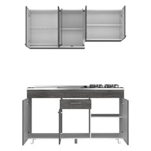 Cocina Integral Eris, Gris y Blanco, Incluye Mesón Izquierdo Laminado y Quemadores Hc