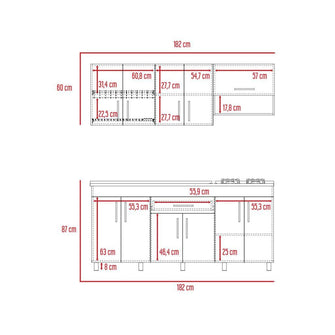 Mueble Multiusos Carson, Miel y Blanco, Incluye Mesón Izquierdo En Acero Inoxidable y Estufa