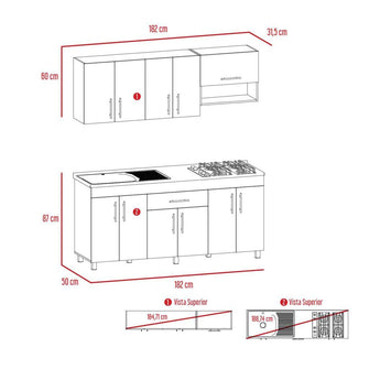 Cocina Integral Carson, Miel y Blanco, Incluye Mesón Izquierdo En Acero Inoxidable y Estufa