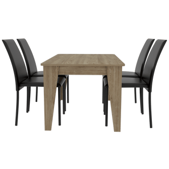 Comedor Ursa, Miel, Incluye Cuatro Sillas Negras