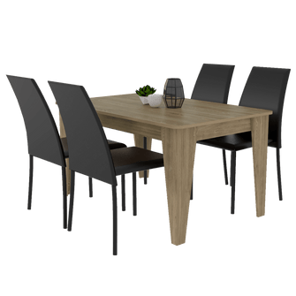 Comedor Ursa, Miel, Incluye Cuatro Sillas Negras