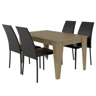 Comedor Ursa, Miel, Incluye Cuatro Sillas Negras