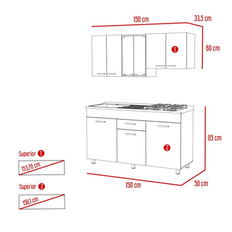 Cocina Integral Eris, Miel y Blanco, Incluye Mesón Izquierdo Laminado y Quemadores Hc