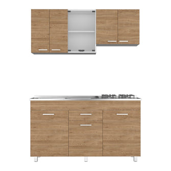 Cocina Integral Eris, Miel y Blanco, Incluye Mesón Izquierdo Laminado y Quemadores Hc