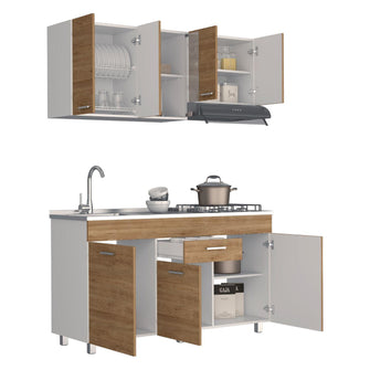 Cocina Integral Eris, Miel y Blanco, Incluye Mesón Izquierdo Laminado y Quemadores Hc