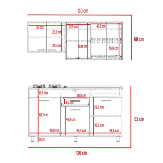 Cocina Integral Eris, Miel y Blanco, Incluye Mesón Derecho Laminado y Quemadores Hc