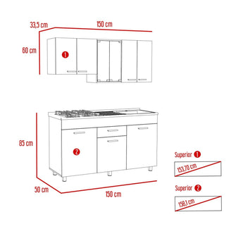 Cocina Integral Eris, Miel y Blanco, Incluye Mesón Derecho Laminado y Quemadores Hc