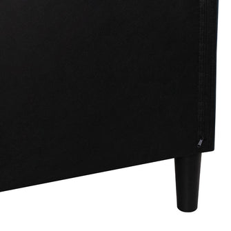 Cama Doble Lisa, Negro, madera roble tapizada