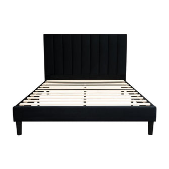 Cama Doble Lisa, Negro, madera roble tapizada