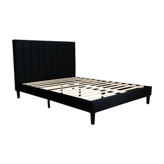 Cama Doble Lisa, Negro, madera roble tapizada
