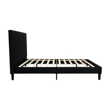 Cama Doble Lisa, Negro, madera roble tapizada