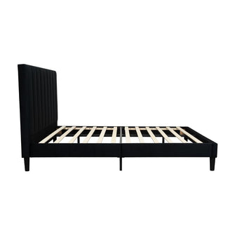 Cama Doble Lisa, Negro, madera roble tapizada
