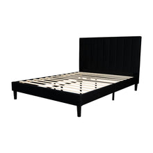 Cama Doble Lisa, Negro, madera roble tapizada