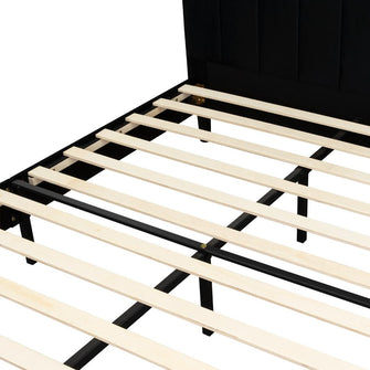 Cama Doble Lisa, Negro, madera roble tapizada