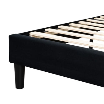 Cama Doble Lisa, Negro, madera roble tapizada