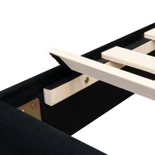 Cama Doble Lisa, Negro, madera roble tapizada