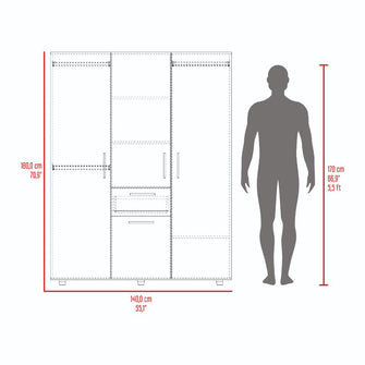 Closet Belen, Fresno Europeo y Wengue, con amplios espacios para guardar ropa ZF