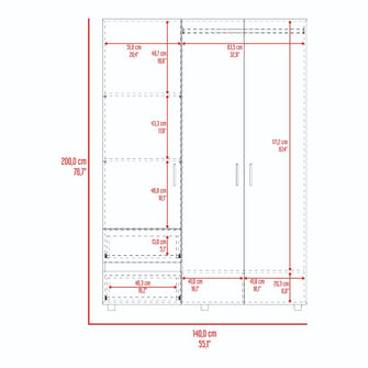 Closet Light 140, Fresno Europeo y Wengue, con tres puertas abatibles