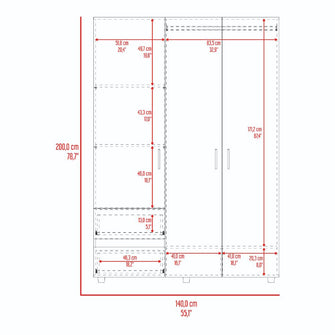 Closet Light 140, Nogal y Wengue, con tres puertas abatibles