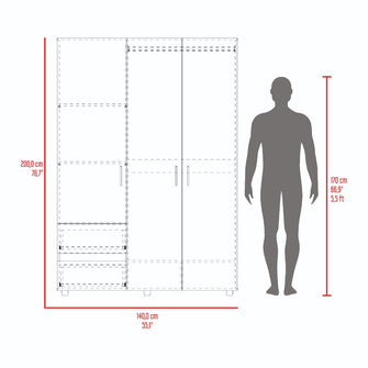 Closet Light 140, Nevado y Blanco, con tres puertas abatibles