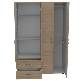 Closet Arkola, Blanco y Beige, con Dos Cajones Organizadores y Cuatro Puertas Abatibles