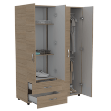 Closet Arkola, Blanco y Beige, con Dos Cajones Organizadores y Cuatro Puertas Abatibles