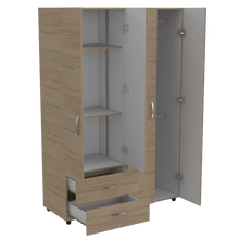 Closet Arkola, Blanco y Beige, con Dos Cajones Organizadores y Cuatro Puertas Abatibles