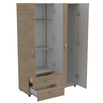 Closet Arkola, Blanco y Beige, con Dos Cajones Organizadores y Cuatro Puertas Abatibles