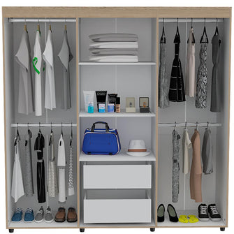 Closet Zafiro, Blanco y Beige, con Dos Cajones Multiusos y Seis Puertas Abatibles