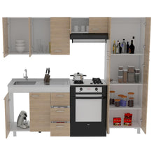 Cocina Completa Ferretti, Beige y Blanco, Incluye Mesón en Acero Inoxidable Izquiero