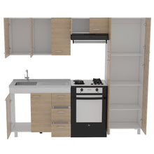 Cocina Completa Ferretti, Beige y Blanco, Incluye Mesón en Acero Inoxidable Izquiero