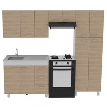 Cocina Completa Ferretti, Beige y Blanco, Incluye Mesón en Acero Inoxidable Izquiero