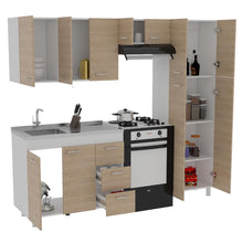 Cocina Completa Ferretti, Beige y Blanco, Incluye Mesón en Acero Inoxidable Izquiero