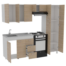 Cocina Completa Ferretti, Beige y Blanco, Incluye Mesón en Acero Inoxidable Izquiero