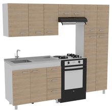Cocina Completa Ferretti, Beige y Blanco, Incluye Mesón en Acero Inoxidable Izquiero