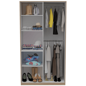 Closet Trade, Beige y Blanco con amplio espacio para almacenamiento y dos tubos para colgar ropa