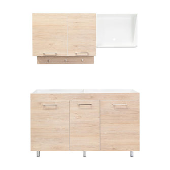 Cocina Integral Deneb, Beige y Blanco, Incluye Mesón Izquierdo En Acero Inoxidable con Cuatro Puestos de Gas Natural
