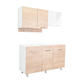 Cocina Integral Deneb, Beige y Blanco, Incluye Mesón Izquierdo En Acero Inoxidable con Cuatro Puestos de Gas Natural