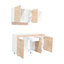 Cocina Integral Deneb, Beige y Blanco, Incluye Mesón Izquierdo En Acero Inoxidable con Cuatro Puestos de Gas Natural