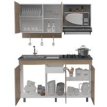 Cocina Integral Deneb, Beige y Blanco, Incluye Mesón Izquierdo En Acero Inoxidable con Cuatro Puestos de Gas Natural