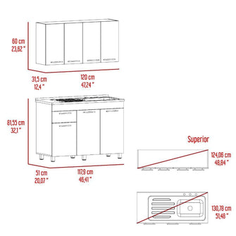 Cocina Integral Ameralto, Blanco y Beige, Incluye Mesón Derecho