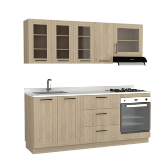 Cocina Integral Elica, Beige, Incluye Mesón Izquierdo con Estufa 4 Puestos A Gas + Campana + Horno